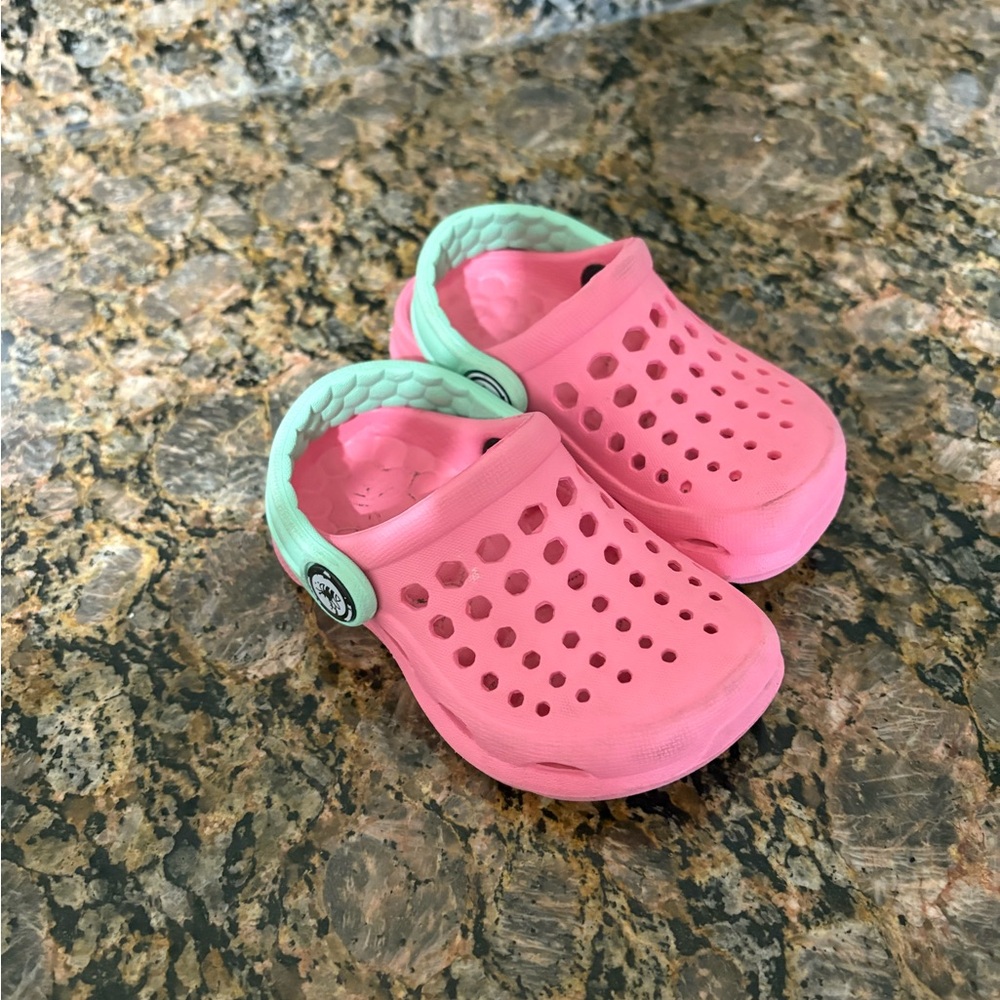 Kids Pink and Green Crocs